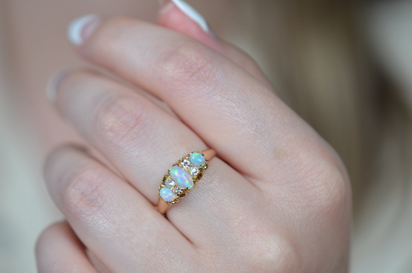 Exquisite Personalized Opal and Diamond Ring 1869