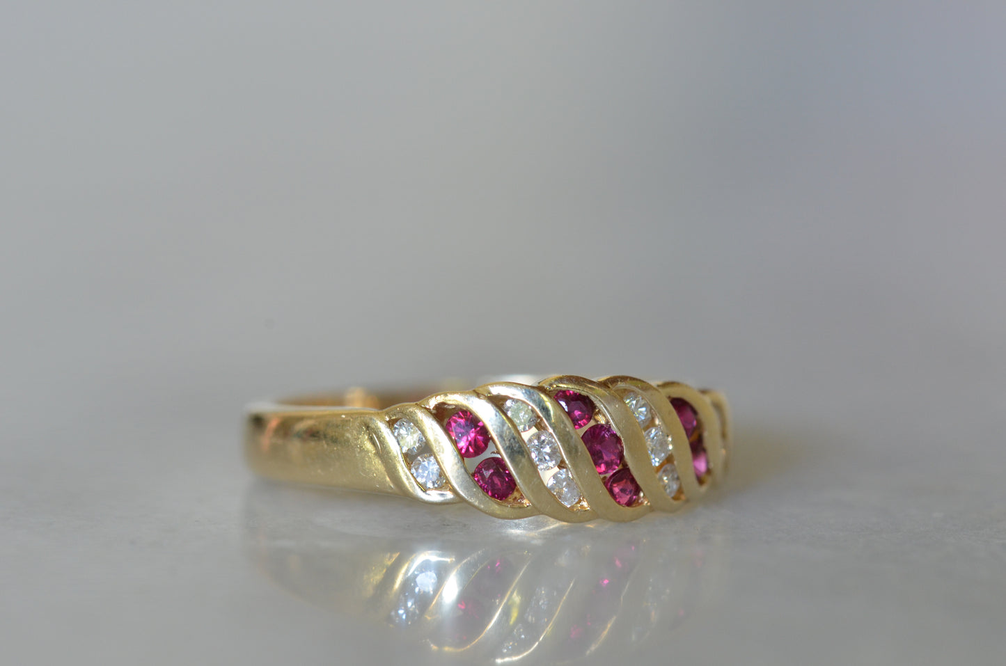 Vivid Ruby and Diamond Vintage Croissant Ring