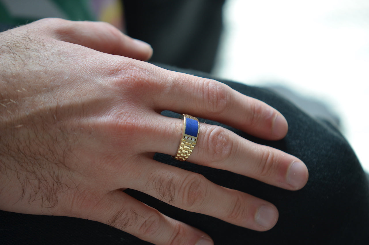 Chunky Vintage Lapis Link Ring