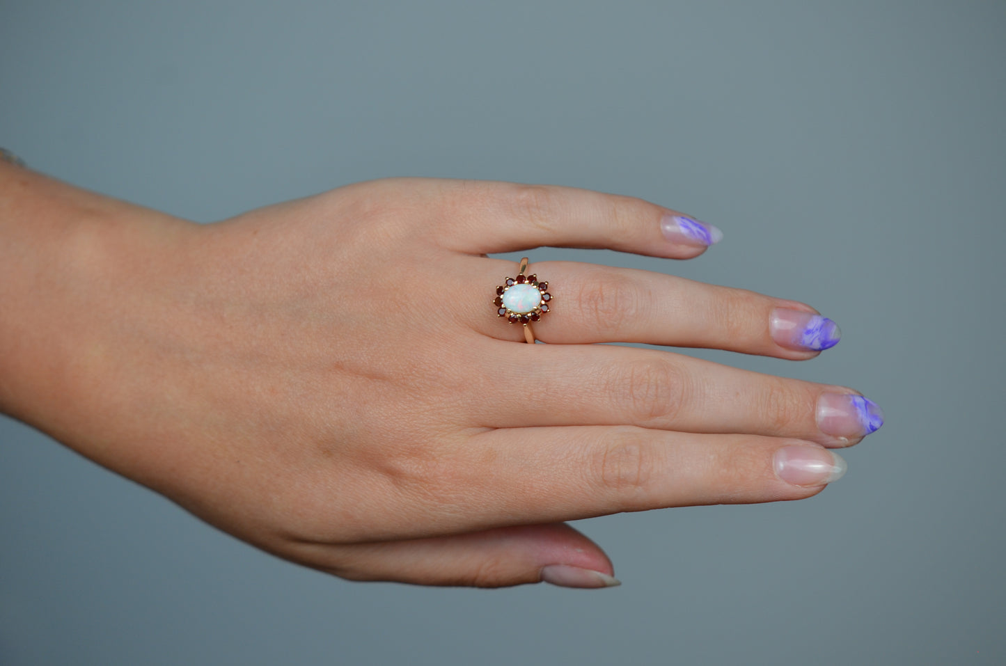 Dazzling Vintage Opal and Garnet Halo Ring