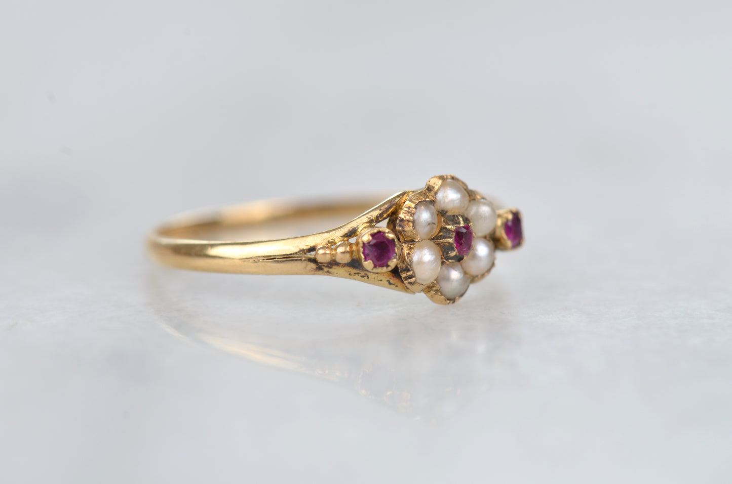 Graceful Victorian Pearl and Ruby Ring