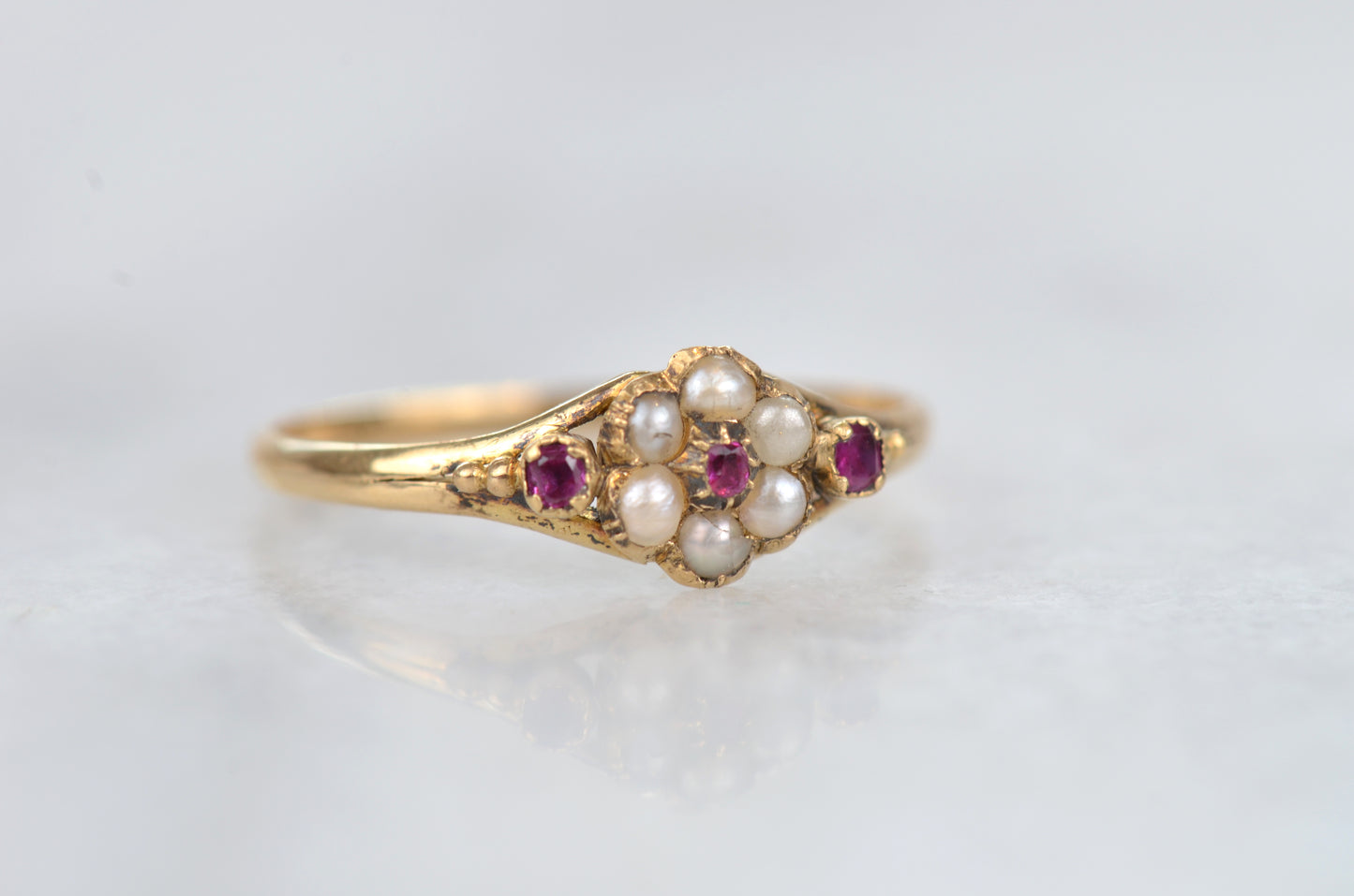 Graceful Victorian Pearl and Ruby Ring