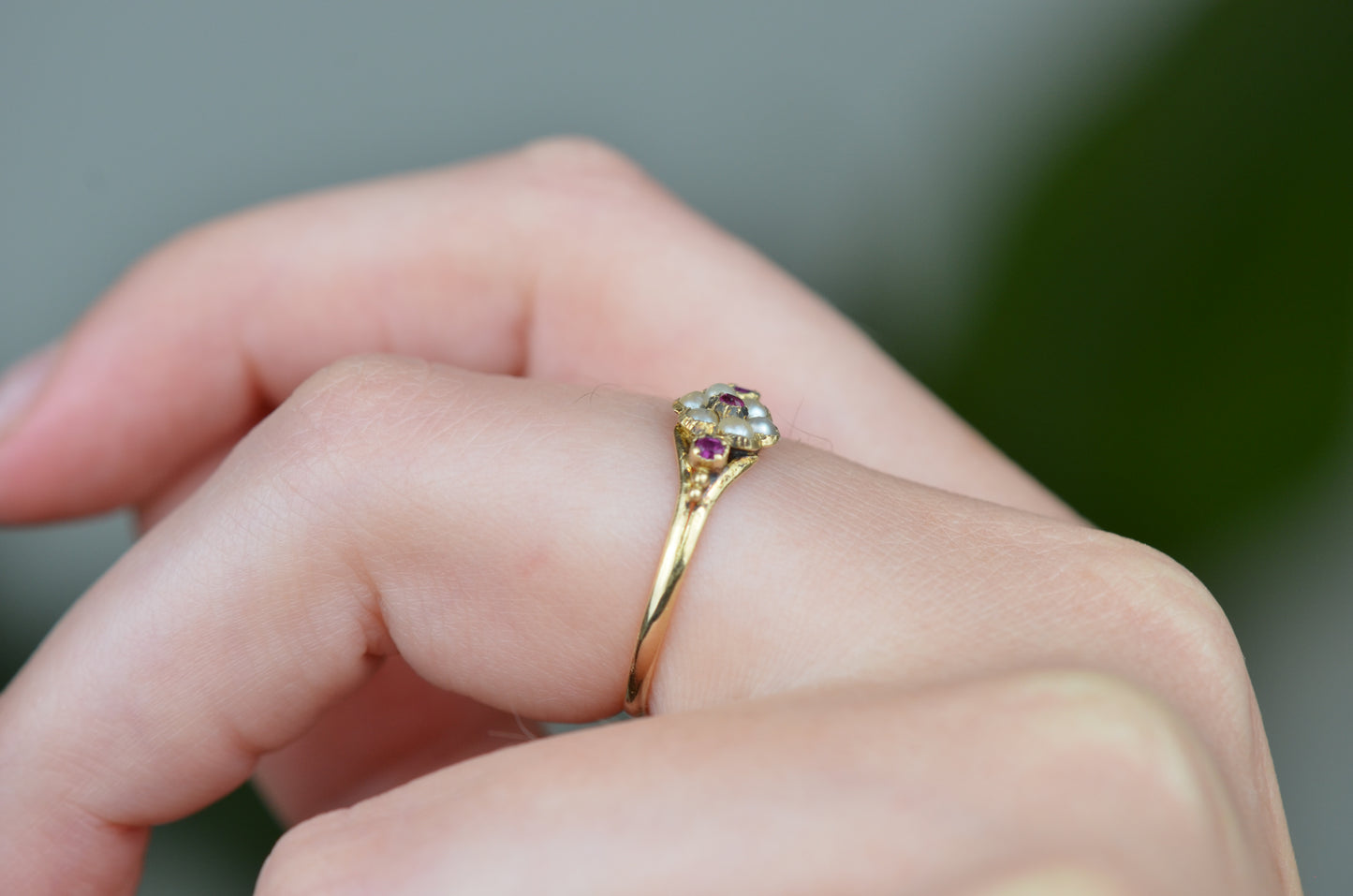 Graceful Victorian Pearl and Ruby Ring