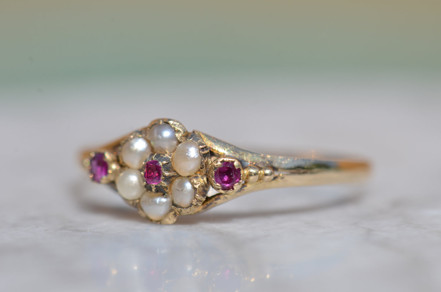 Graceful Victorian Pearl and Ruby Ring