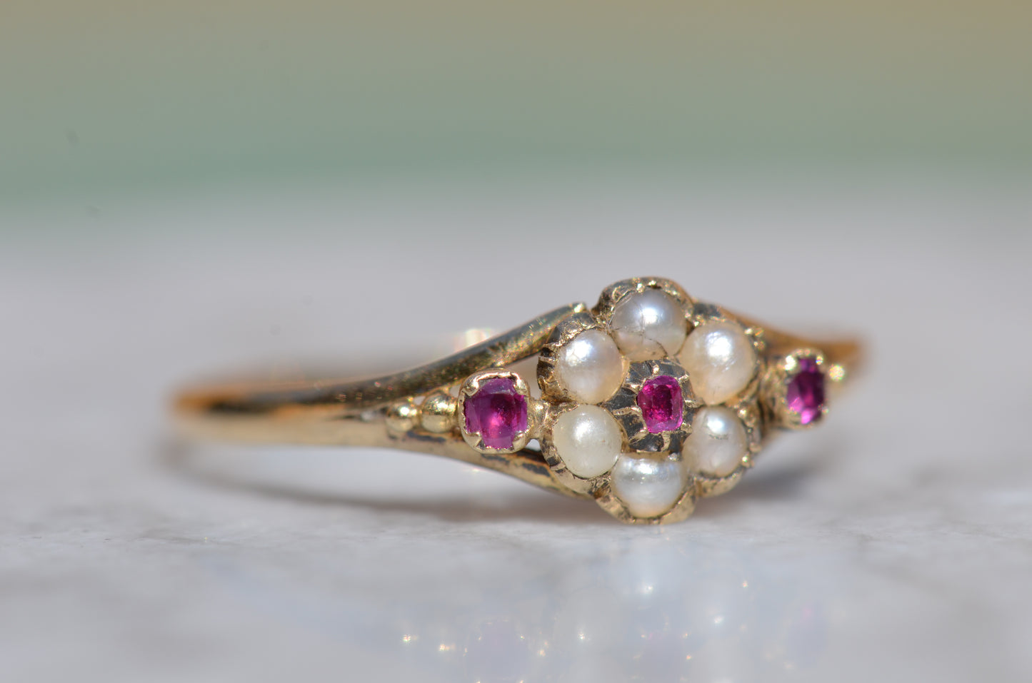 Graceful Victorian Pearl and Ruby Ring