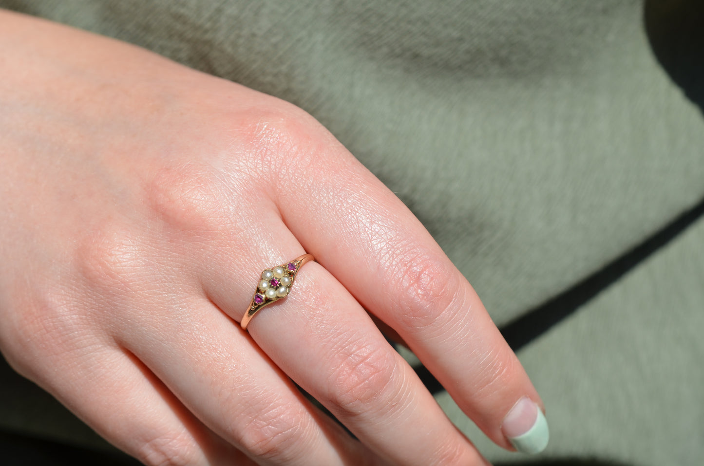 Graceful Victorian Pearl and Ruby Ring