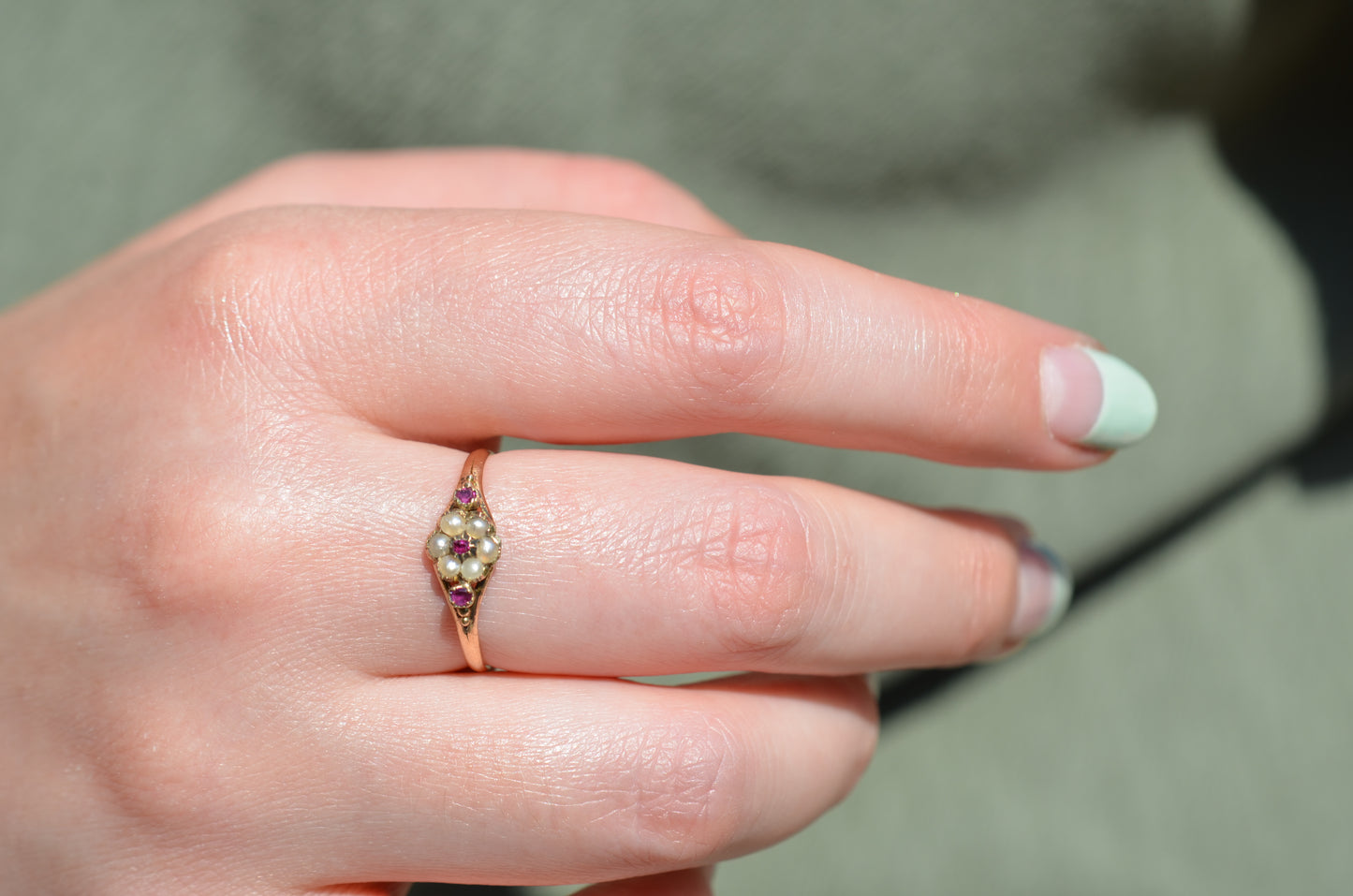 Graceful Victorian Pearl and Ruby Ring