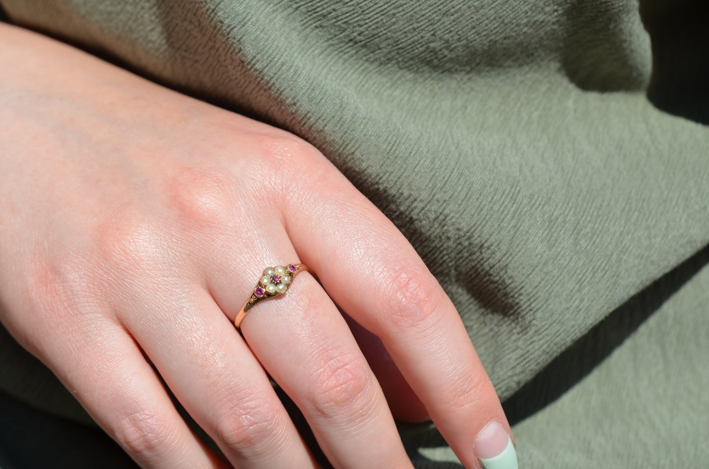 Graceful Victorian Pearl and Ruby Ring