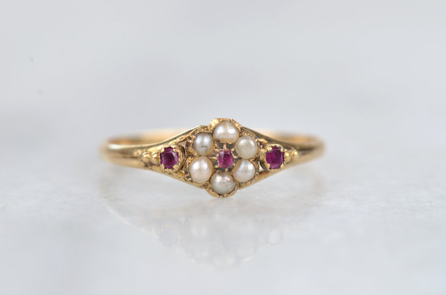 Graceful Victorian Pearl and Ruby Ring