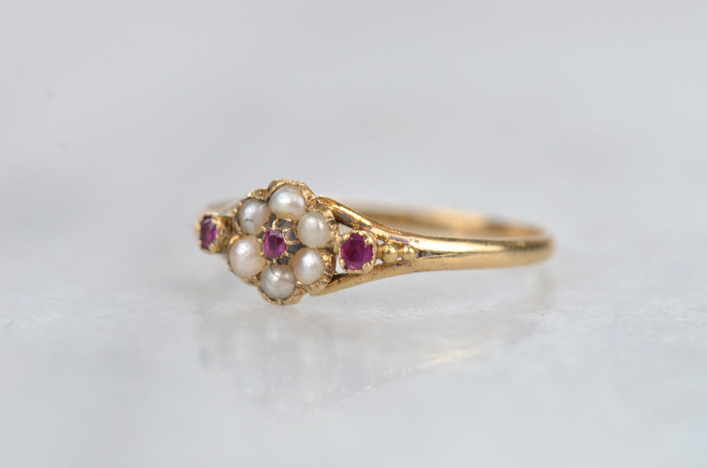 Graceful Victorian Pearl and Ruby Ring