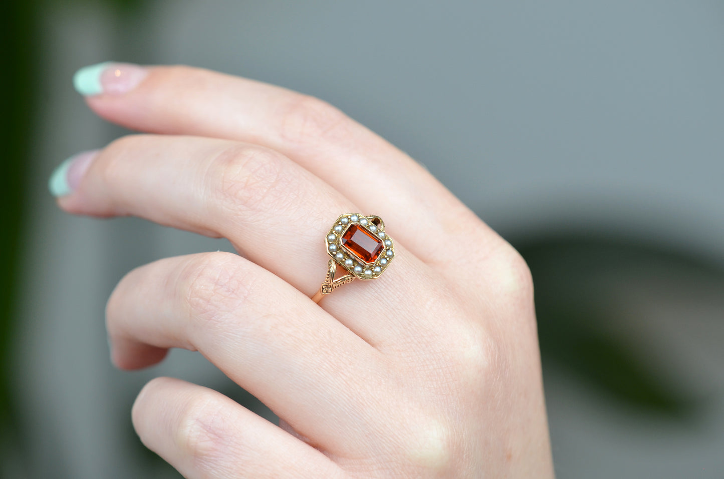 Dramatic Vintage Citrine Pearl Ring