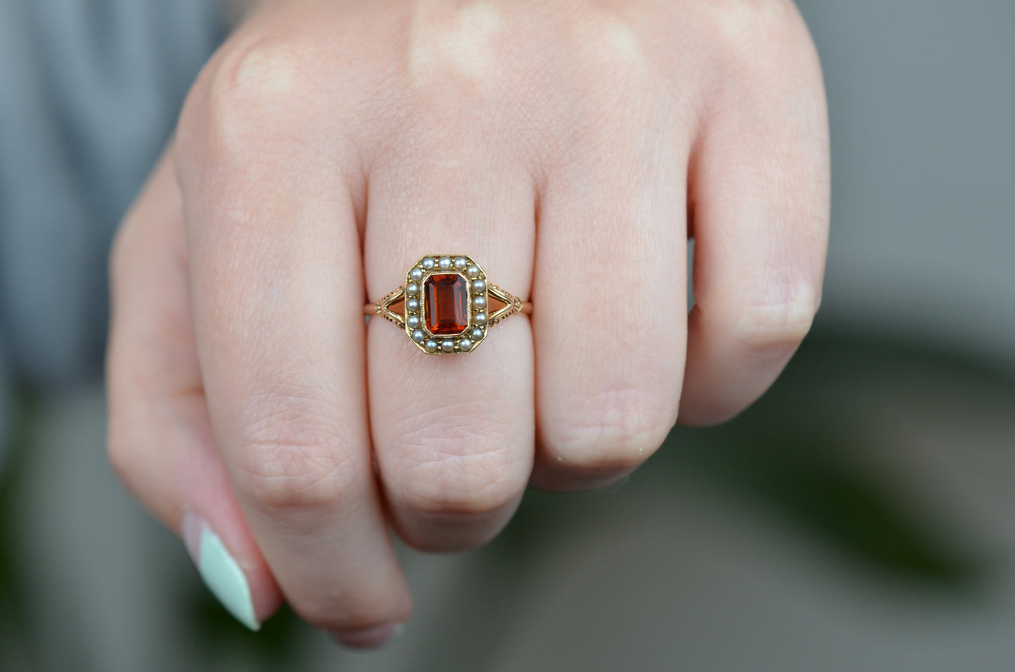 Dramatic Vintage Citrine Pearl Ring