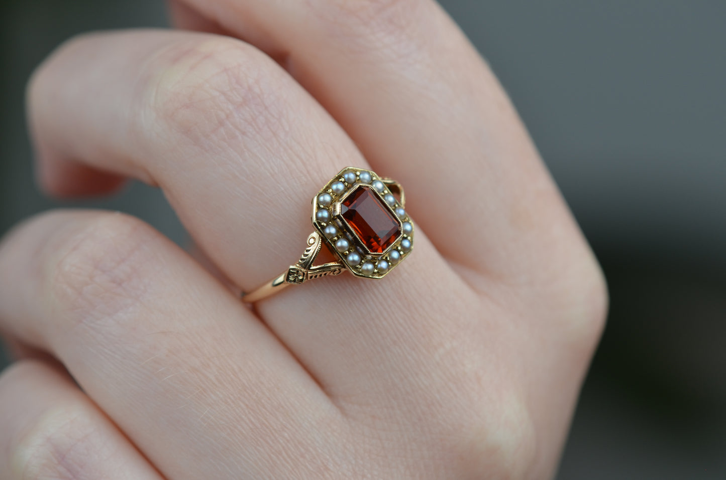 Dramatic Vintage Citrine Pearl Ring