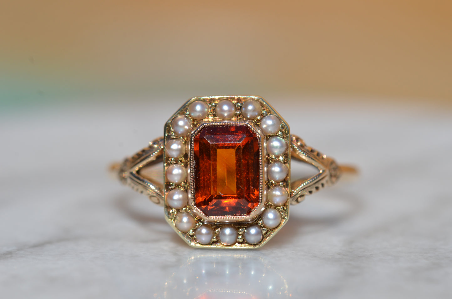 Dramatic Vintage Citrine Pearl Ring