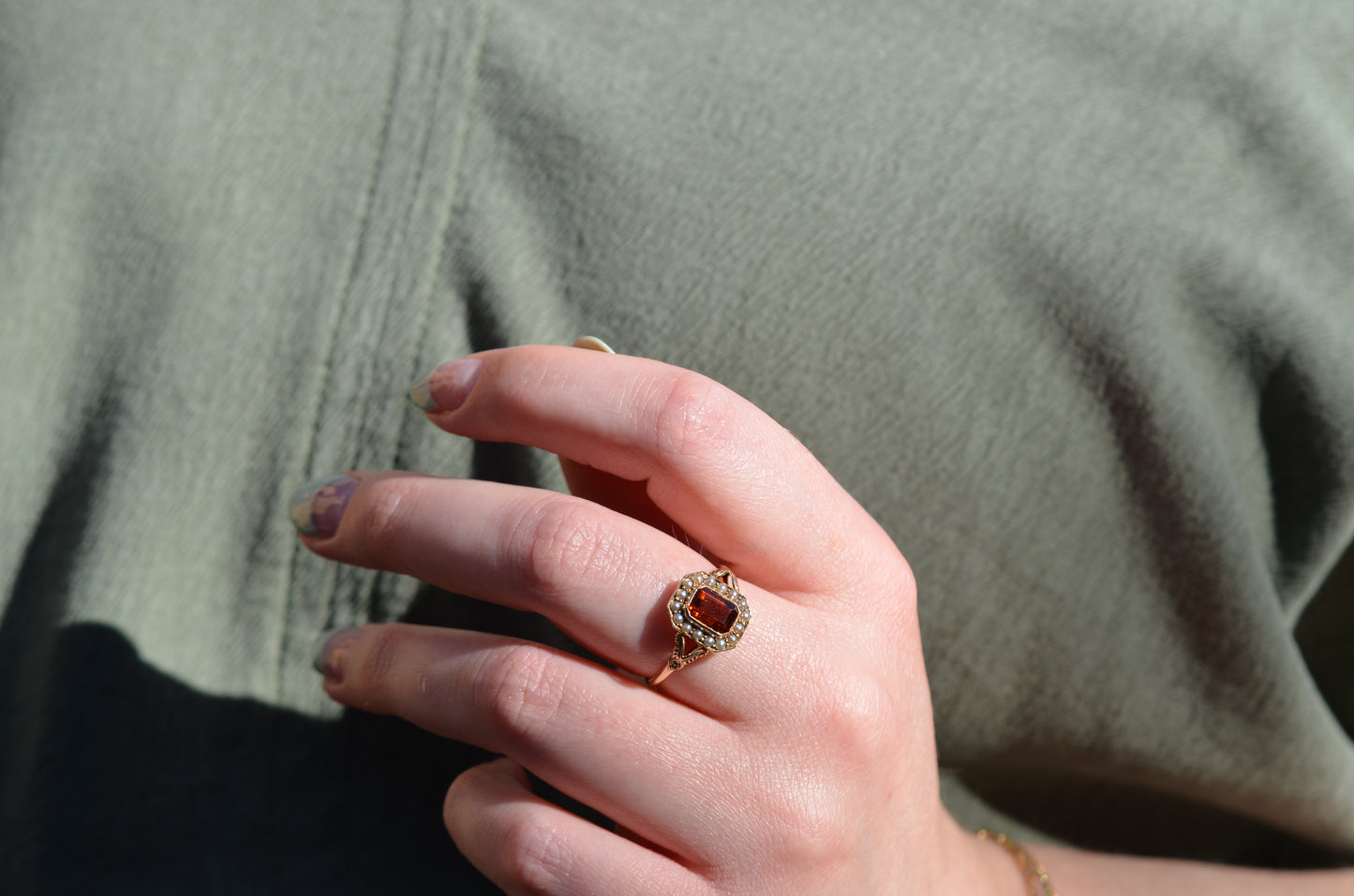 Dramatic Vintage Citrine Pearl Ring