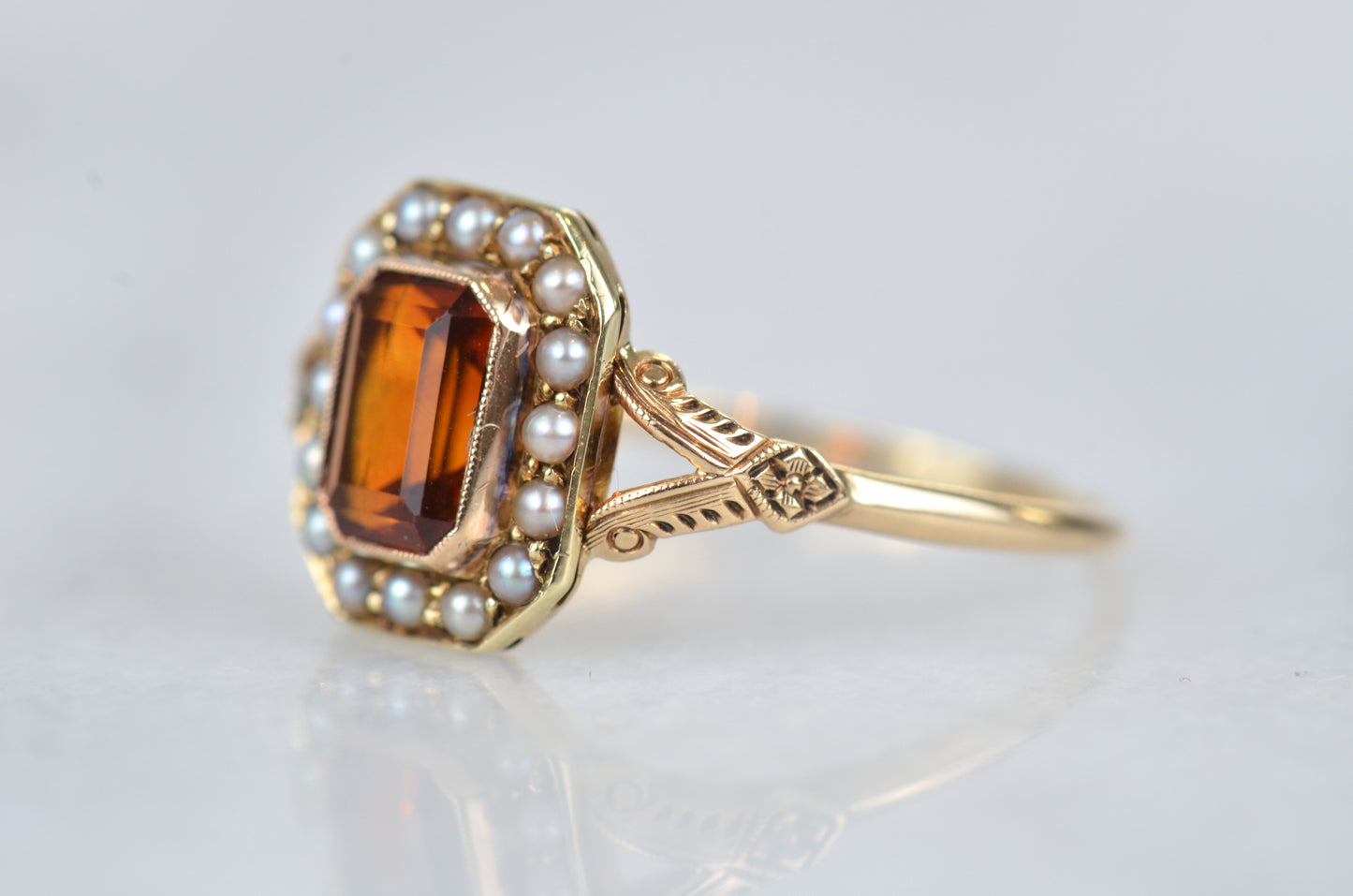 Dramatic Vintage Citrine Pearl Ring