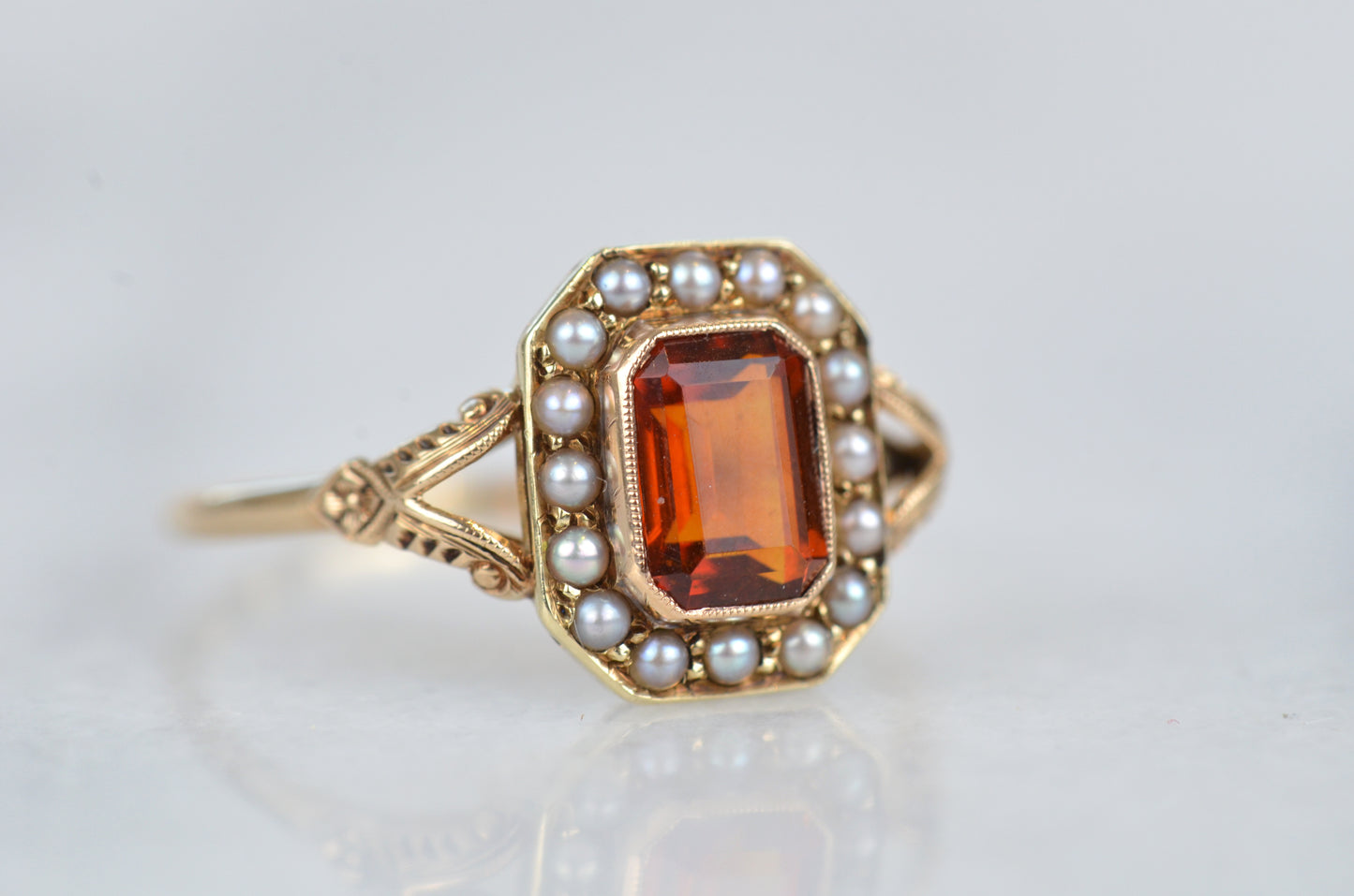 Dramatic Vintage Citrine Pearl Ring