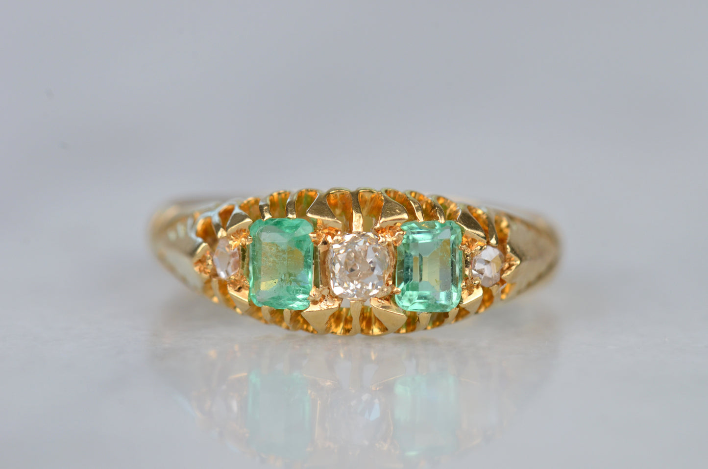 Lush Victorian Emerald and Diamond Ring