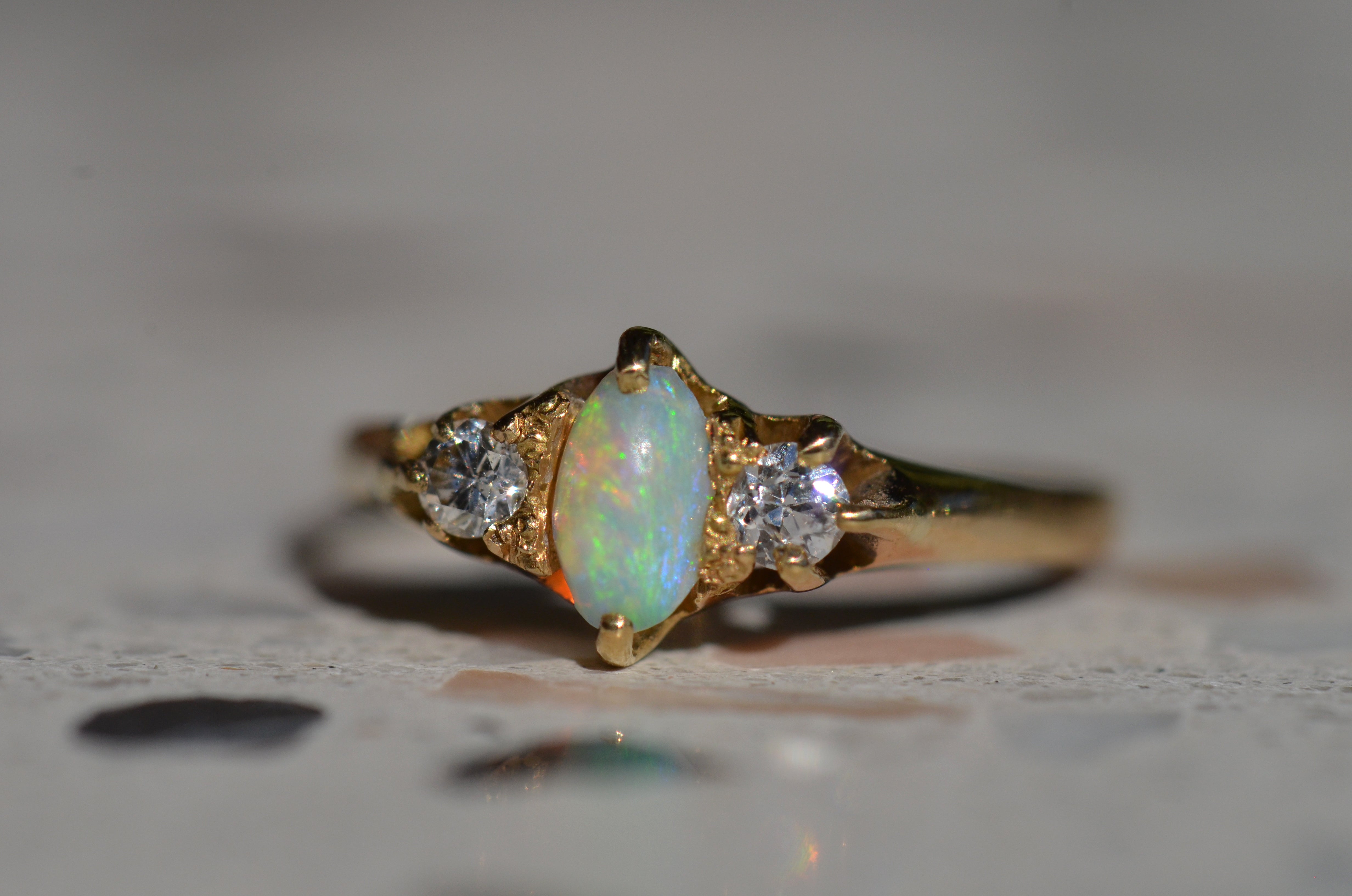 Vintage Opal Engagement Ring Set Unique Cluster Marquise Opal Wedding –  PENFINE