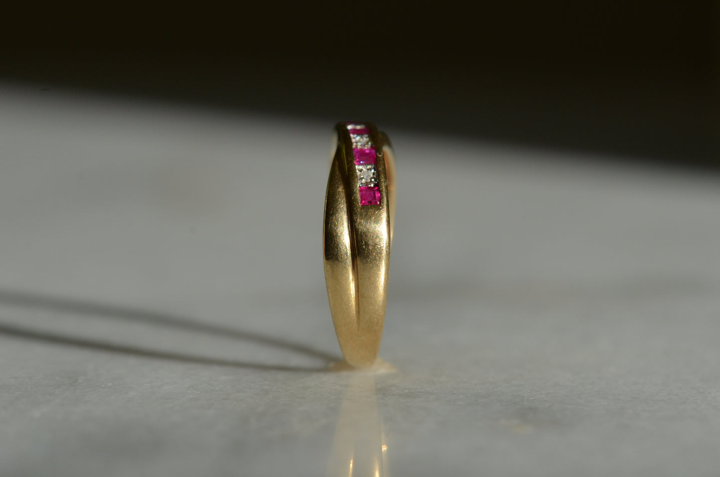 Vibrant Vintage Ruby and Diamond Crossover Band